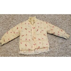 Floral Puffer Jacket with Lace‎ Trim Detail Girls Cute Coat